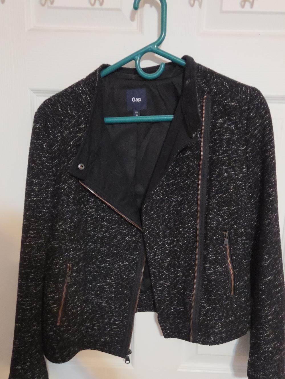 GAP Black Heather Asymmetrical Zip Knit Moto Blazer Vintage